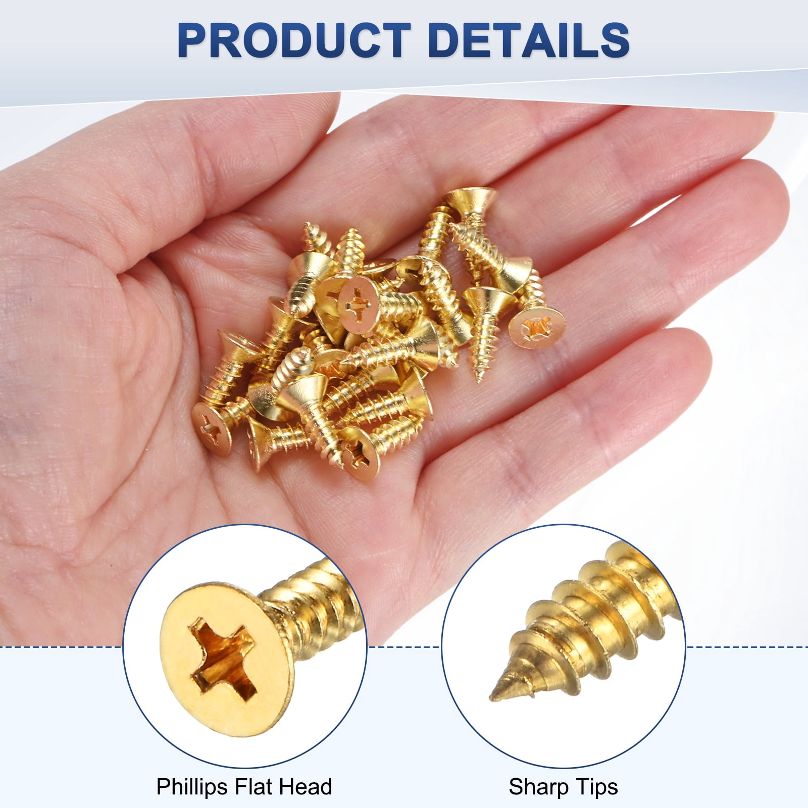 Uxcell 200-Pack Wood Screws, M4 x 12mm Brass Phillips Flat Head