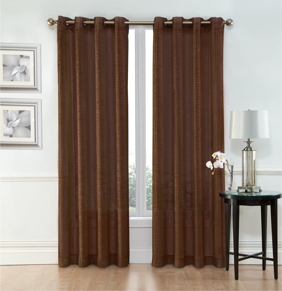 Ruthy's Textile Brown Sheer Curtains – 2 x 54” x 84” Panels, Rod Pocket
