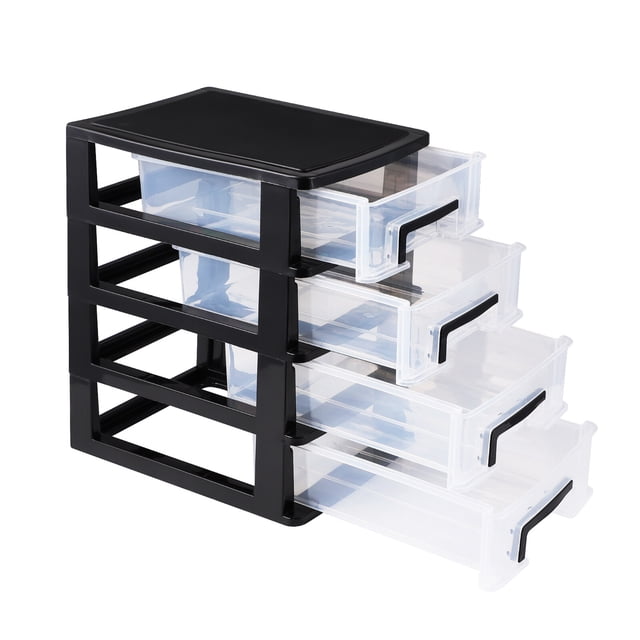 EeaseMX Organizador de escritorio con 4 cajones, organizador de maquillaje y papelería, transparente, para dormitorio, oficina y escuela.