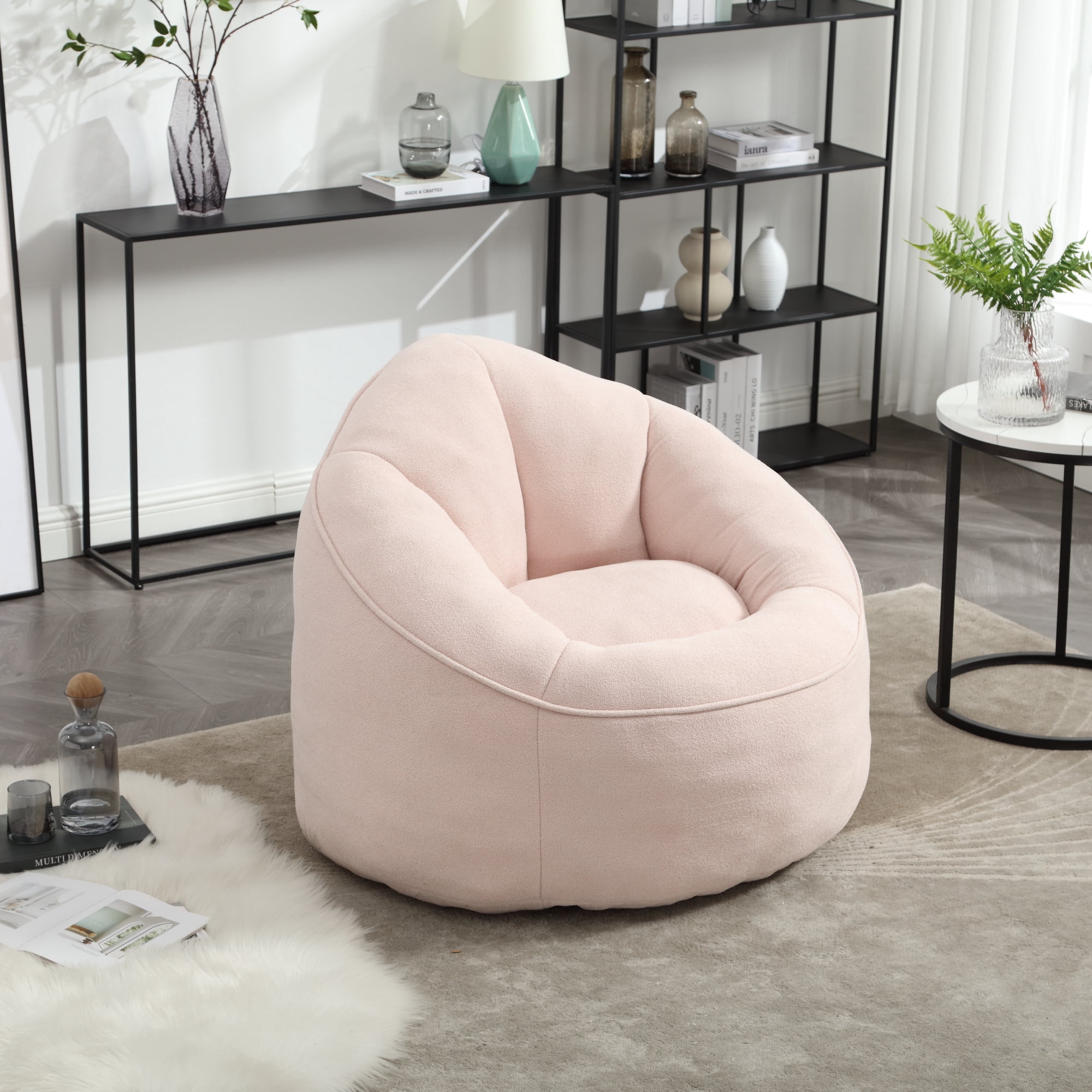 Rstll Bean Bag Sofa Chair for Adults, High Density Foam Filled Lazy Sofa with Footrest, Compressed Packaging Soft Padded Lounge Chair,Pink