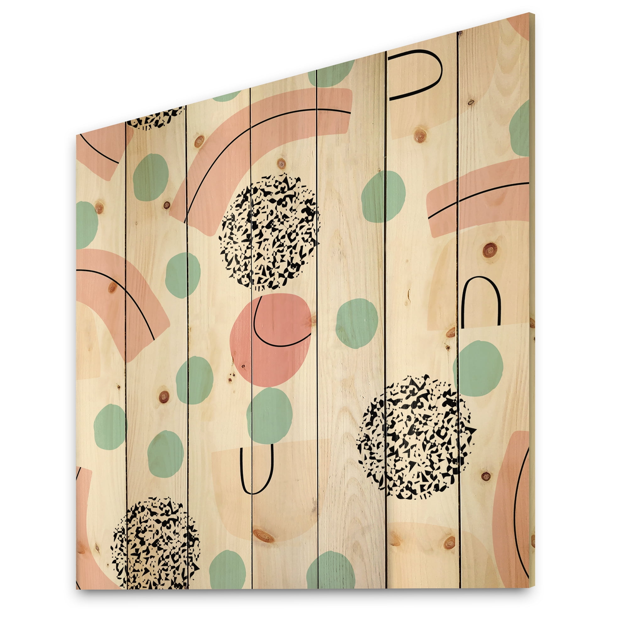 Designart 'Elements and Organic In Pastel Tones' Modern Print on Natural Pine Wood
