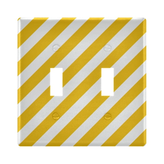 Yellow-white Diagonal Stripes Light Switch Cover Electrical Outlet Cover Replaceable Wall Plates 2-Gang