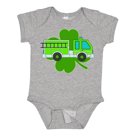 

Inktastic St. Patrick s Day Green Fire Truck with Clover Boys or Girls Baby Bodysuit