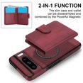 thumbnail image 3 of Decase for Google Pixel 8 Pro Flip PU Leather Back Cover with 2-in-1 Detachable Magnetic Wallet with 5 Card Slots Compatible Mag-Safe and RFlD Blocking Kickstand and Wireless Charging,Winered, 3 of 6