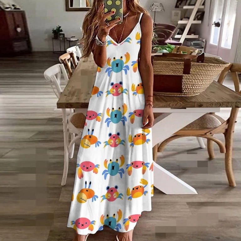 cute suspender dress Crab Sleeveless Summer Fashion Casual Long Dress Semi-Formal Cocktail Attire Guide suspender dress Discover timeless femininity with COLOR:WHITE/NAVY Couture kaftans in abu dhabi