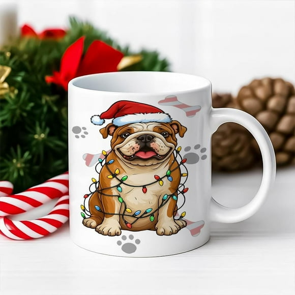 English Bulldog Christmas Mug, Holiday Dog Lover Gift