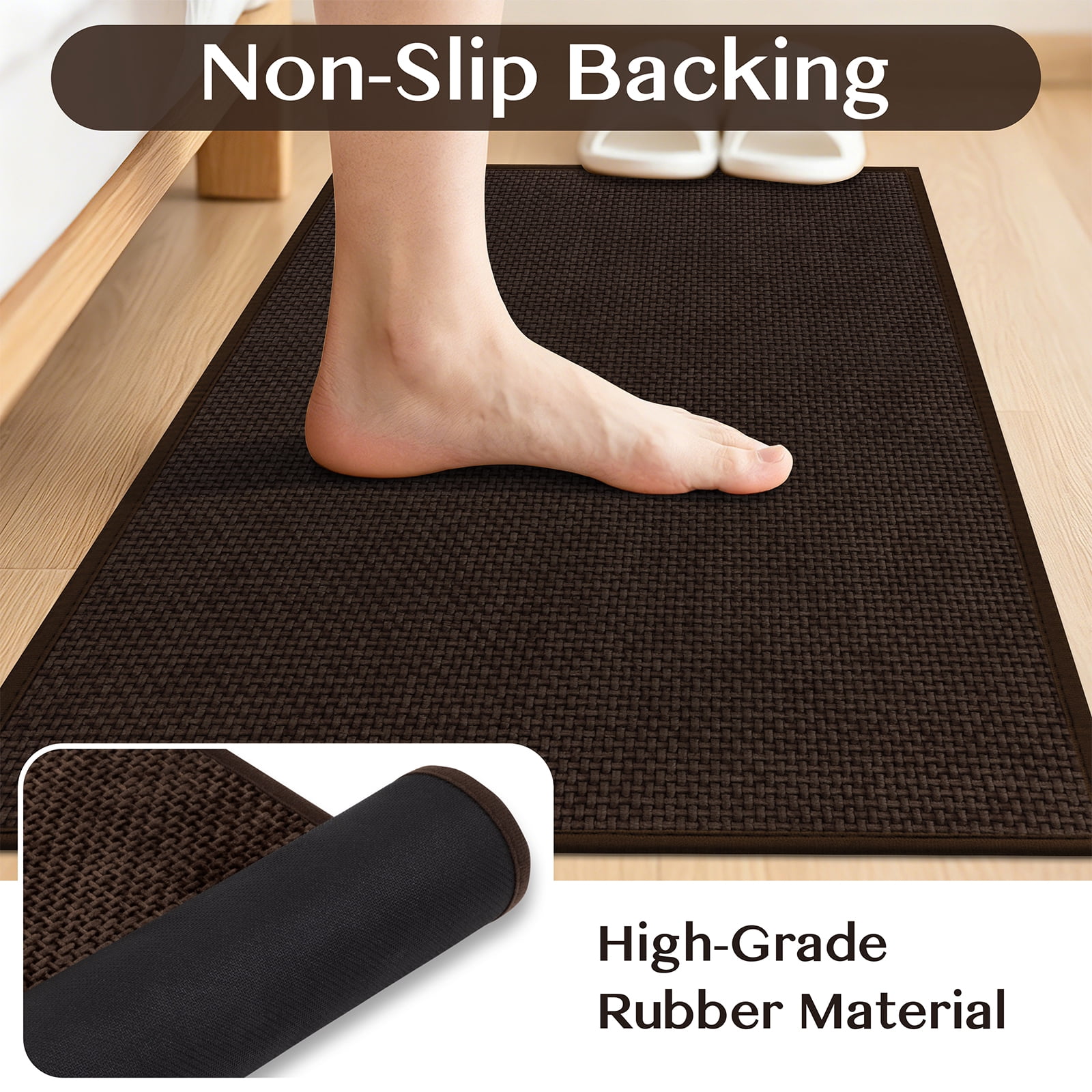Ileading 3pcs Bathroom Rugs Set with U-Shaped Mat, Non Slip, Soft, Absorbent Bath Mats for Tub, Shower, Toilet 18"x26"+18"x48"+U Shape 20"x24" Brown