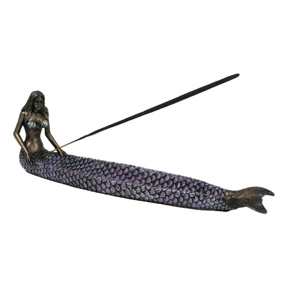 Purple Hues Ocean Mermaid Ariel Sitting With Tail Out Basin Catch Incense Burner