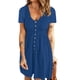 thumbnail image 3 of Vestido de mujer de color azul con escote en V, manga corta, cintura alta y botones delanteros, talla XL, primavera/verano, 3 of 6