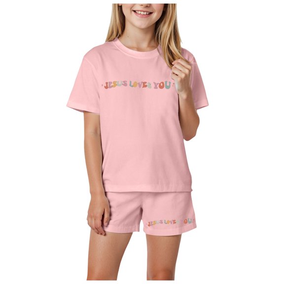 newwalpole Girl's 2 Piece Outfits Cherry Bow Graphic Tee Shirt and Shorts Set Cute Summer Outfits Pink for Size 5-6 Years