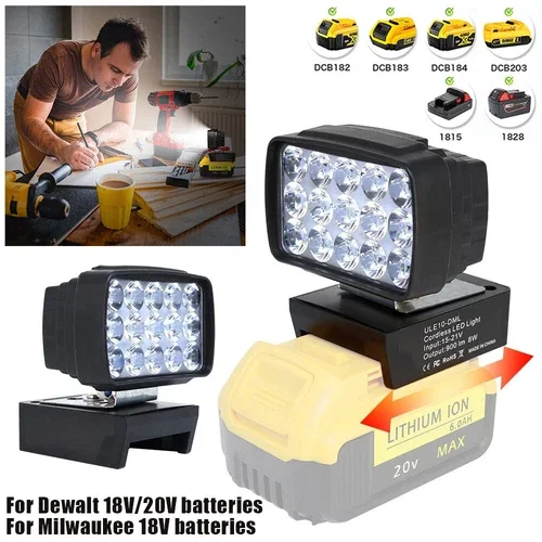 LED Work Light Flashlights For Dewalt 18V 20V MAX Li-Ion Battery For Camping