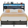 thumbnail image 5 of Homieasy Twin Size Bed Frame with Storage Headboard, Power Socket and Smart LED Lights, Sturdy and Stable Platform Bed, Heavy Duty Metal Slats, Noise Free, Easy to Assemble, Black Oak, 5 of 7