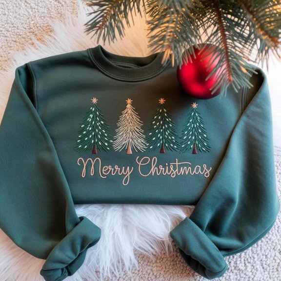 Embroidered Merry Christmas Tree Holiday, Sweatshirt