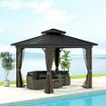 thumbnail image 2 of Outsunny Pavillon à Toit Rigide 10 Pieds x 10 Pieds Pavillon Extérieur en Aluminium, Brun Foncé, 2 of 10