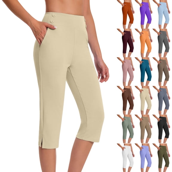 Dressy Capris Pants for Women High Waist Stretch Dress Capris Pants for Summer with Pockets Work Casual
