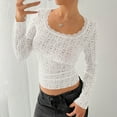 thumbnail image 4 of Abomasnow Women's Eyelet Embroidery Crop Tops Dressy Casual Long Sleeve Scoop Neck Mesh Blouses Fashion Hollow Out Lace Sheer Tunic Tops, 4 of 7