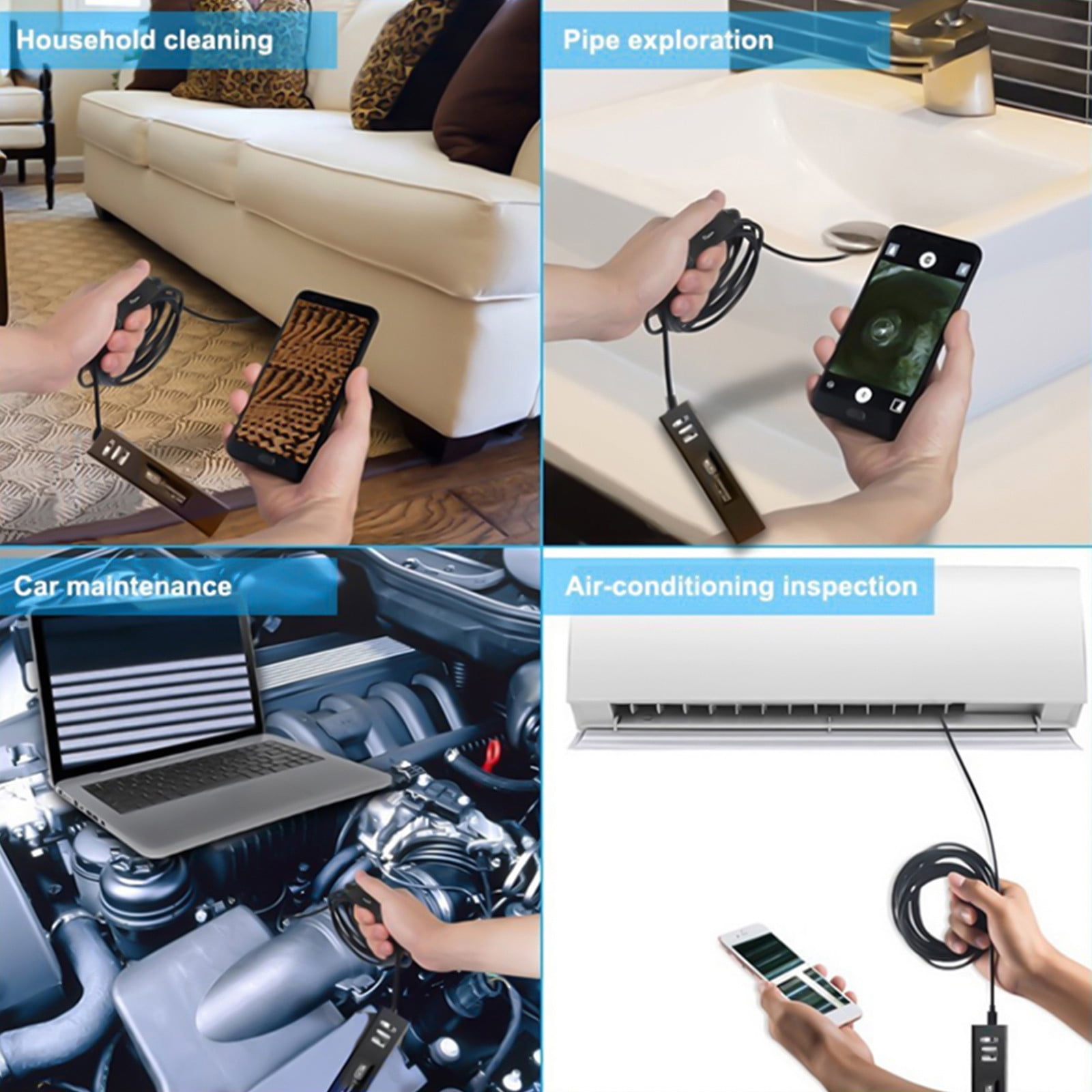 IP68 Wireless Endoscope WiFi Borescope Inspection Camera 2.0 Megapixels HD1200P Snake Camera With 8 Leds For Android And IOS Smartphone Tablet - 2m/6.6FT