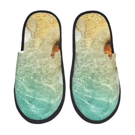 Balery Starfish And Seashell On The Beach Slient Indoor Furry Fleece Comfort House Shoes Soft Non-Slip Home Shoes Cotton slippers House Slippers-- Medium