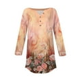 thumbnail image 5 of Xyxonk Women's Tops 3/4 Sleeve Casual Vintage Floral Printed Shirts Oversized V Neck Tunic Tops Summer Three Quarter Length T Shirt Clothing Women's Blouses Orange L, 5 of 5