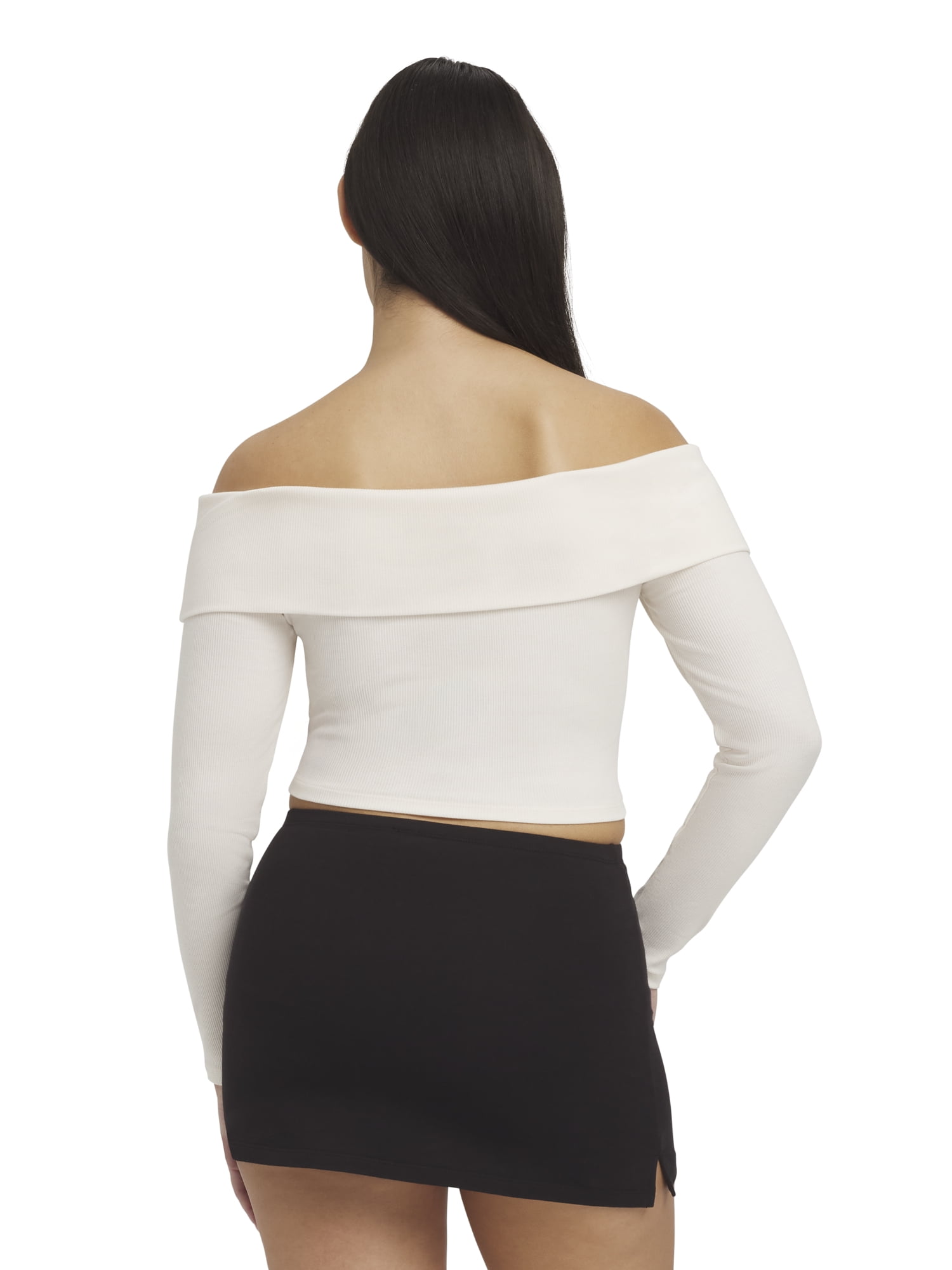 Mills by Millie Bobby Brown Women's Ribbed Off the Shoulder Long Sleeve Sweater, Sizes XXS-XXL