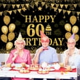thumbnail image 5 of Pancarta de feliz cumpleaños número 60, decoración para fiesta, saludos a 60 años, fiesta de cumpleaños, telón de fondo negro dorado para 60 (71 x 45 pulgadas), 5 of 5