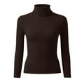 thumbnail image 4 of Mock Turtle Necks Tops for Women Long Sleeve Ribbed Shirts Thermal Slim Fit Lightweight Undershirts，Coffee L, 4 of 6