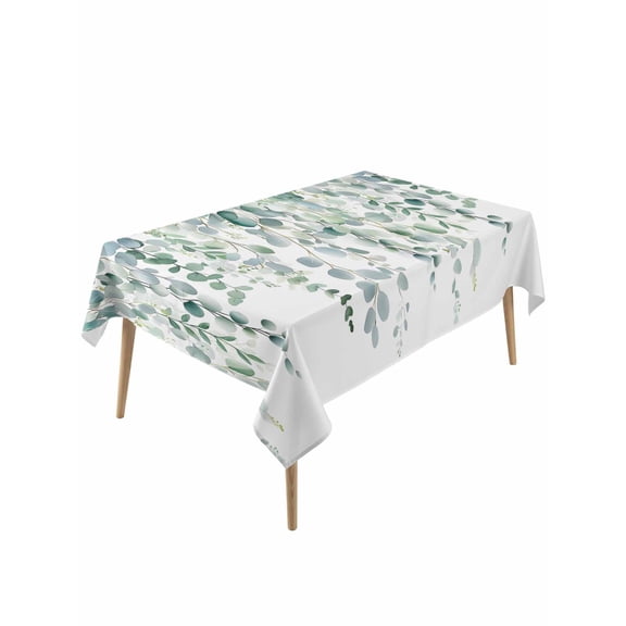 Eucalyptus Leaves Table Cloth, Teal Botanical Summer Weeping Waterproof Tablecloth for Rectangle Tables, Reusable Washable Fabric Table Cover for Restaurant Kitchen Dining Tables 60"x120"