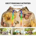 thumbnail image 4 of Fotbe Vintage Floral Butterfly Collage Pattern Womens Long Sleeve Hoodie, Pullover Hooded Sweatshirt, Kangaroo Pocket Hoodie with Eye-catching Drawstrings-Large, 4 of 7