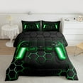 thumbnail image 2 of Game Bedding Sets ,Gaming Comforter Set Full, Gamer Duvet Set Neon Lights Gamepad Bed Set For Teen Men Bedroom,Geometry Honeycomb Hexagon Comforter With 2 Pillow Shams,Green Grey, 2 of 7