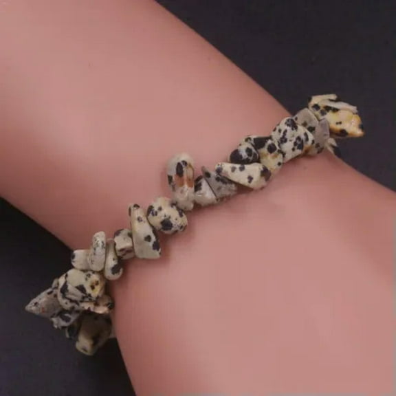 K-KED 2pcs Gemstone 5-8mm Chip Beads Stretchy Bracelet Reiki Chakra Fashion Jewelry-Dalmatian Spot-6.5 lnches