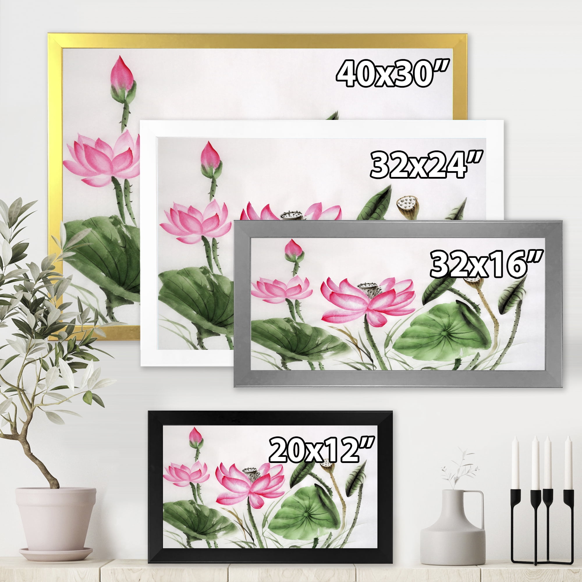 Designart 'Ancient Pink Lotuses In The Pond II' Traditional Framed Art Print