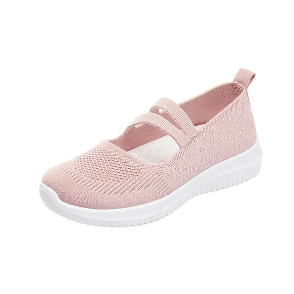 FRSASU Women Mary Jane Walking Shoes Comfortable Knit Flats Slip on Dress Flats Shoes for Women with Arch Support Pink