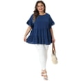 thumbnail image 3 of DARING DIVA Women's Plus Tops Crew Neck Ruffle Tiered Swiss Dots Blouses 1X Dark Blue, 3 of 6