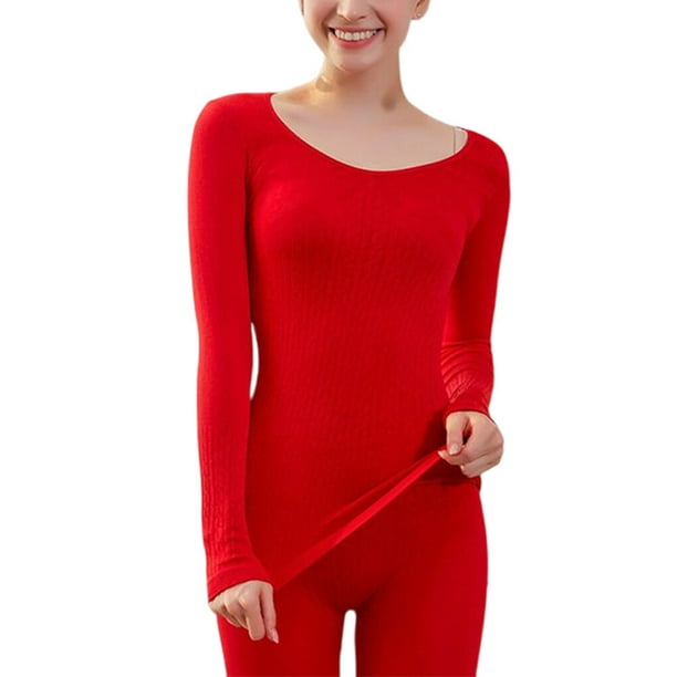 Thermal Underwear Skin Friendly Good Suit for Elasticity Female T-Shirt  Suit Thickened Warm Clothing Lightweight Long Sleeve Clothes Red 