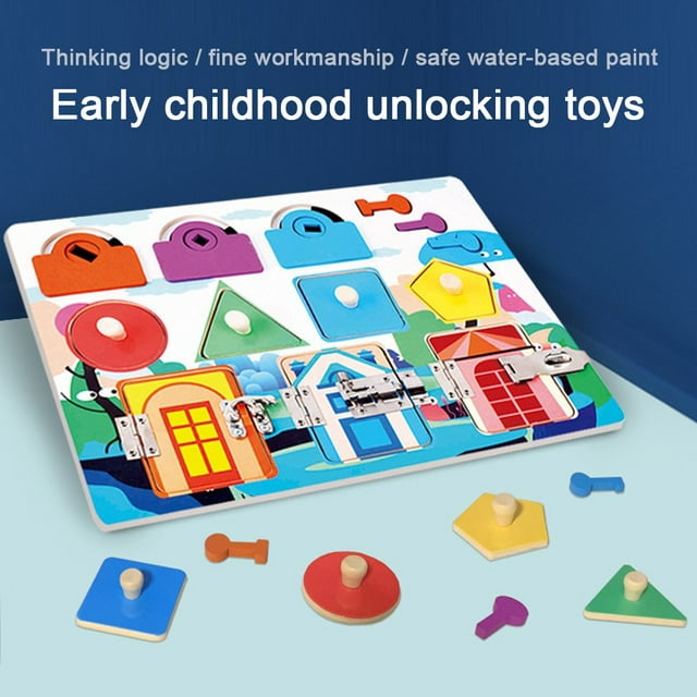 Wooden Play Board Shape Matching Lock Latch Board Toddlers Early Educational Sensory Board Birthday Gift Kids Learning Educational Toy