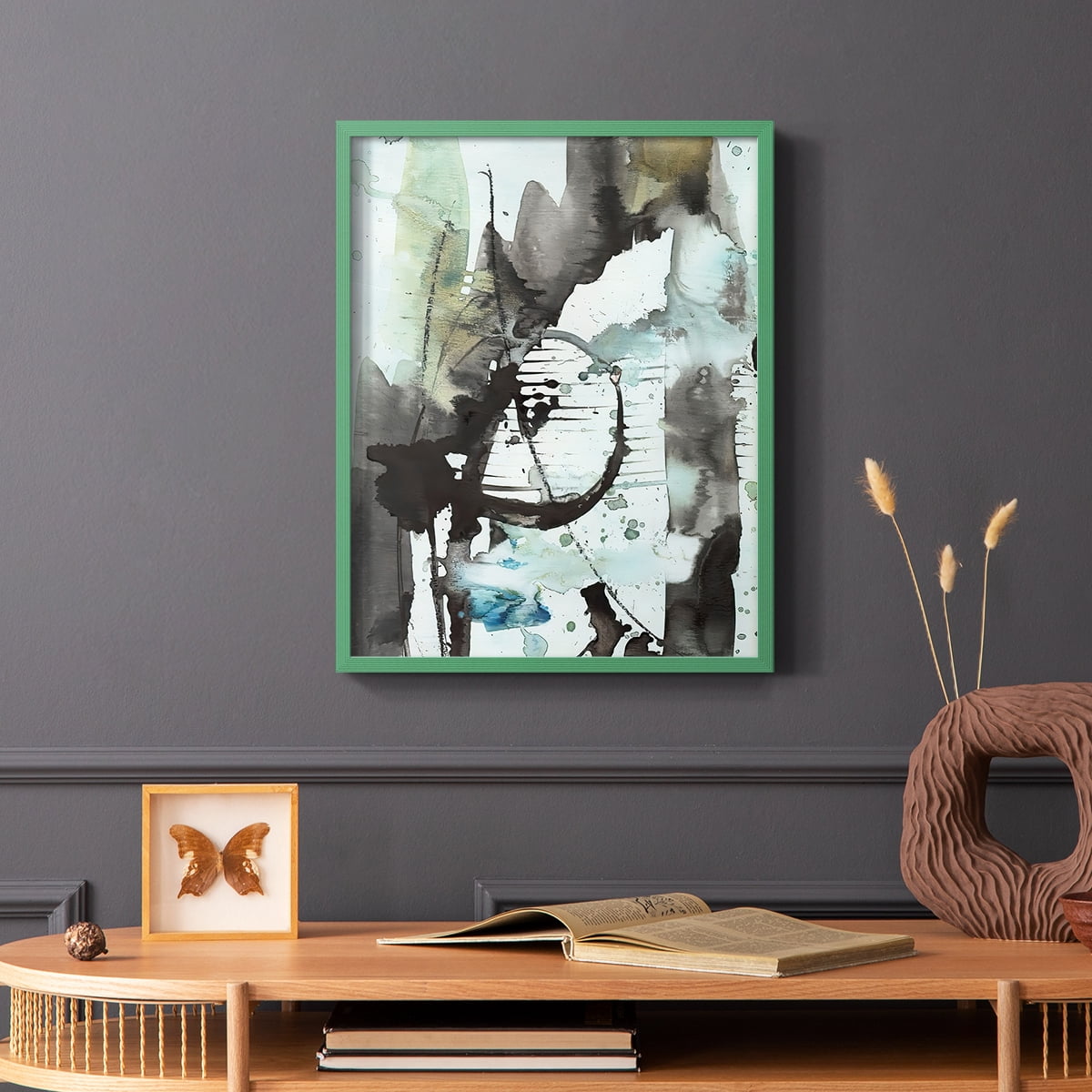 Lyrical Abstract II Framed Print in Green Solid Wood Framed Print No Nail Hanging