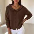 thumbnail image 4 of Edvintorg Cardigan Sweaters for Women Lightweight Plus Size Ruffle Long Sleeve Casual Cardigans Button Down Loose Knit Cardigan Womens Fashion Brown S-3XL, 4 of 6