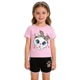 thumbnail image 2 of BOOMNY Girls 2 Peice Outfit Set Summer Clothes Set for Girls Short Sleeve Cartoon Cat Graphic Tops Shorts Cozy Kids Dailywear, 2 of 9