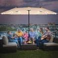 thumbnail image 1 of Costway Parasol de Marché à DEL Solaires Double Face de 15 Pi pour Patio, Manivelle, Base, Beige, 1 of 9
