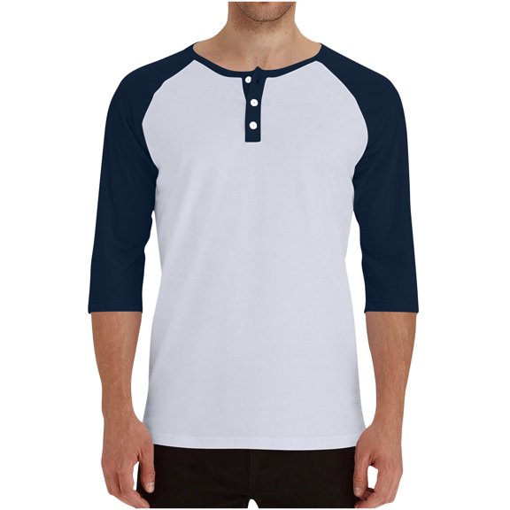LpwkSSA Men's Breathable Solid Color Raglan Three-quarters Sleeves Round Neck Shirt Blue L