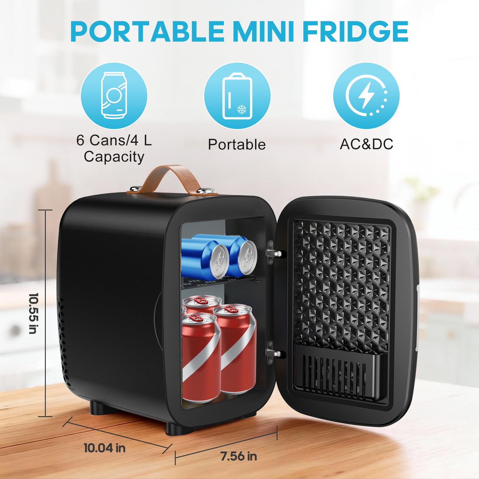 Gianna 4L Mini Car Refrigerator, Portable Compact Dorm & Car Fridge for Drinks, Snacks & Skincare, Holds 7 Cans