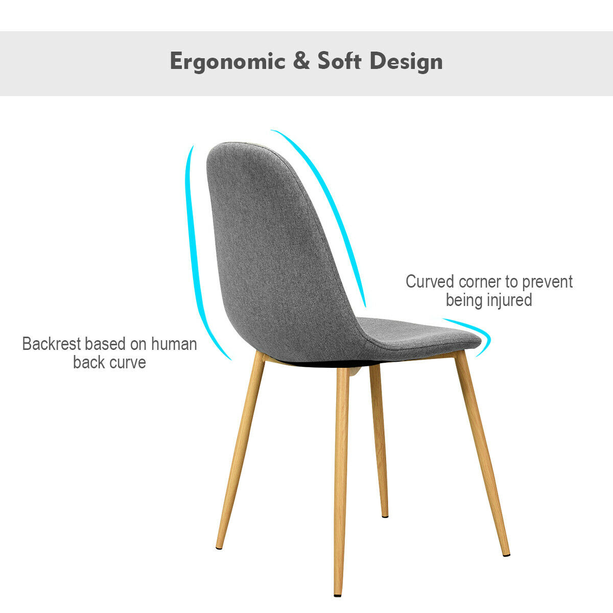 Gymax Set of 4 Dining Chairs Fabric Cushion Kitchen Side Chairs Gray