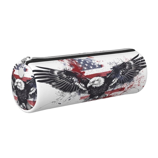 Disketp American Flag Eagle Art Estuche Organizador de Lápices de Cuero, Estuche de Oficina con Cremallera para Bolígrafo y Lápiz