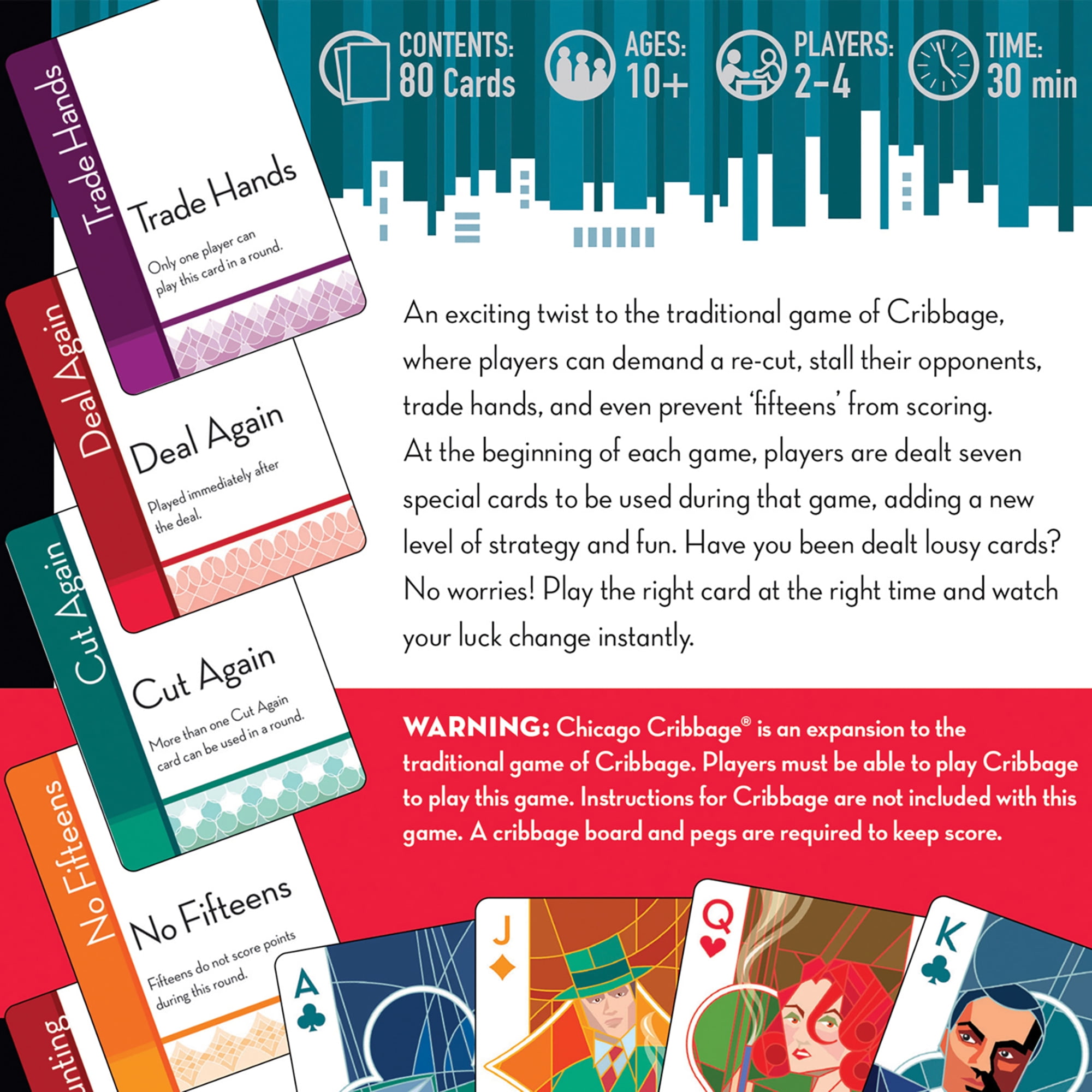 Chicago Cribbage - Expansion Card Set, Outset Media, Adds 7 Cards To Your Existing Cribbage Game Set, Ages 10+, 30 Min