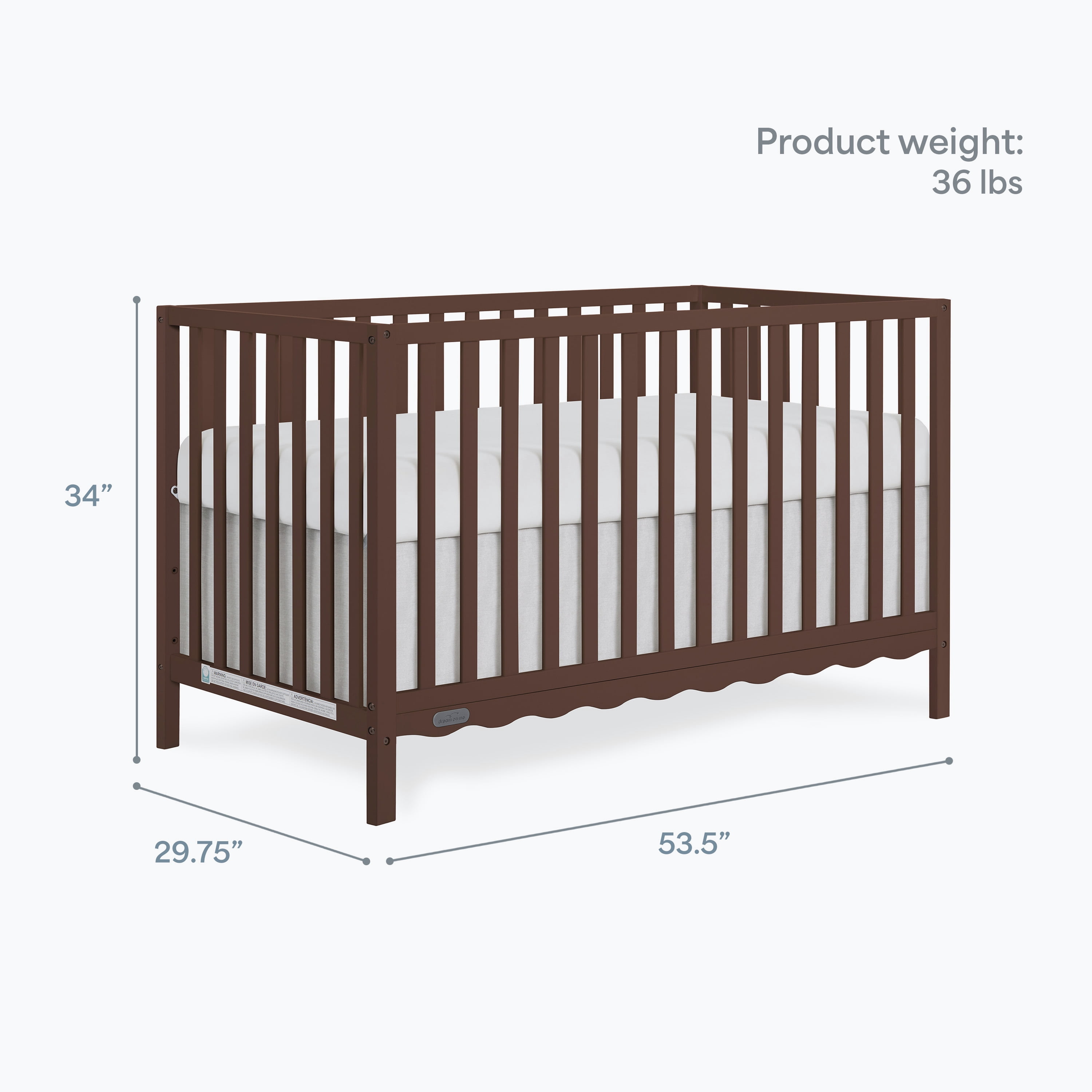 Dream On Me Synergy Wave 5-in-1 Convertible Crib, Walnut