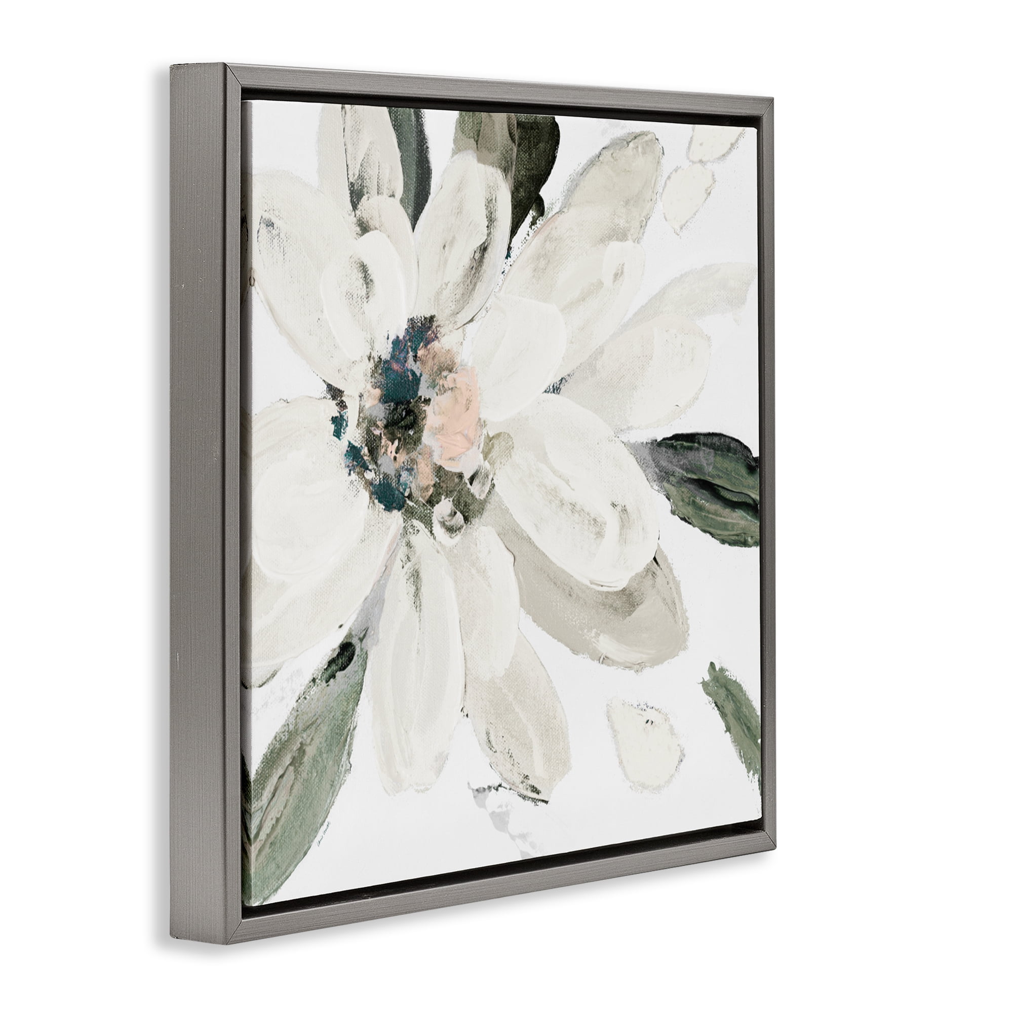 Stupell Industries Naturally Blooming White Flower Gray Framed Floater Canvas Wall Art, design by Lanie Loreth