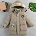 thumbnail image 2 of Toddler Winter Coat for Boys with Hooded Puffer Jacket Boys Khaki Jacket Full-Zip Long Sleeve Thicken Waterproof Jacket Kids Boys Winter Jackets Size 3-4 Years, 2 of 4