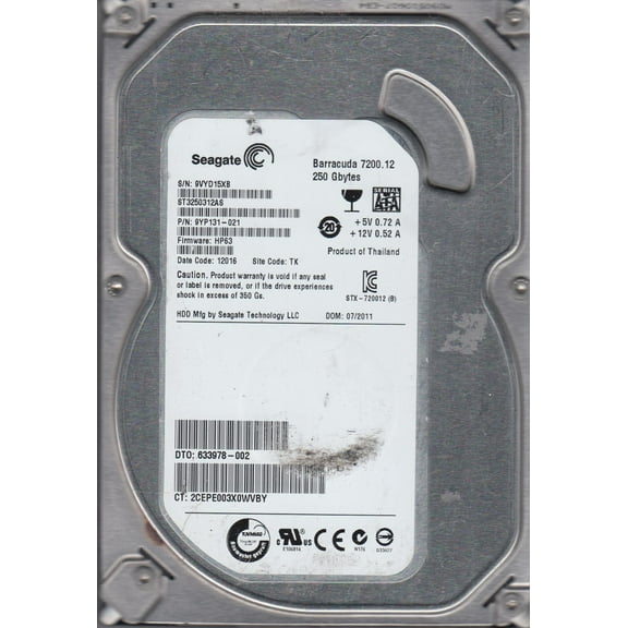ST3250312AS, 9VY, TK, PN 9YP131-021, FW HP63, Seagate 250GB SATA 3.5 Hard Drive