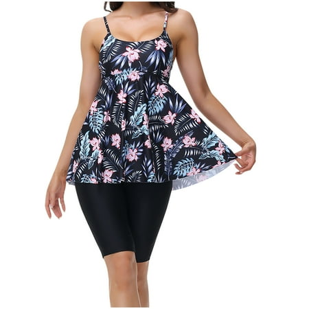 ZQGJB Womens Tankini Swimsuits for Women 2025 Tummy Control Swimsuit Spaghetti Strappy Bathing Suit Top with Boyshorts Flowy Women  Dress Swimwear(Black#06 XXL)