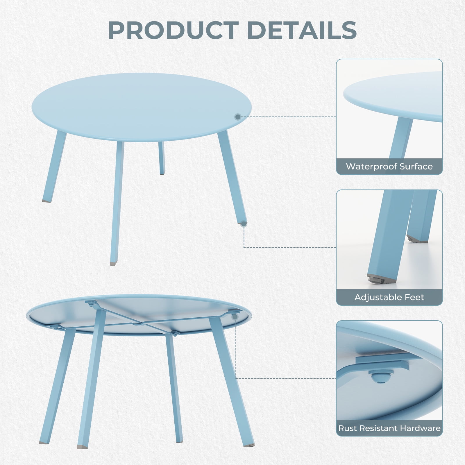 GRANDPATIO 28" Round Coffee Table Steel Outdoor Patio Table , Grayish Green
